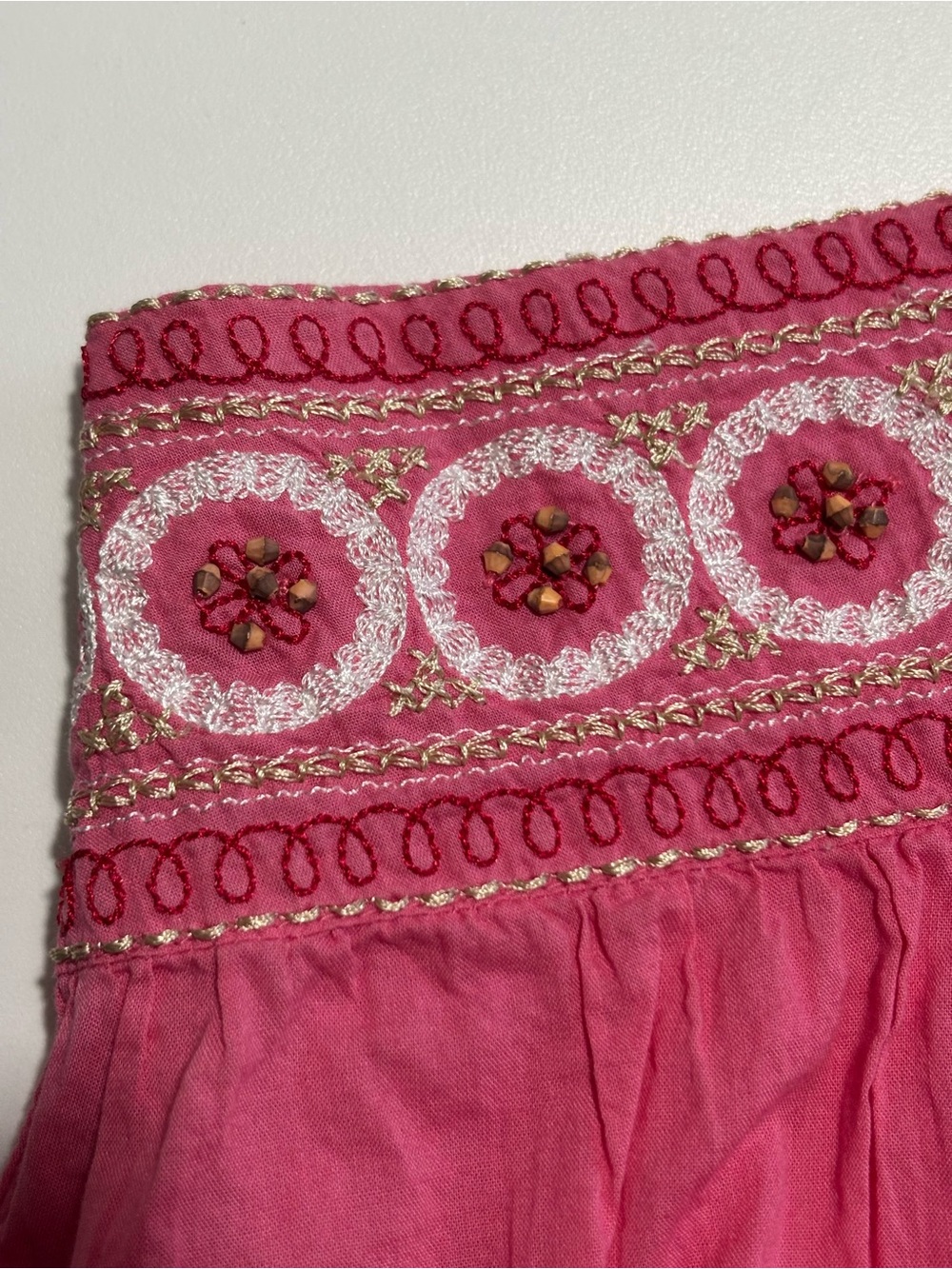 Axcess Liz Claiborne Pink Whimsy Boho Beaded & Embroidered Cotton Midi Skirt